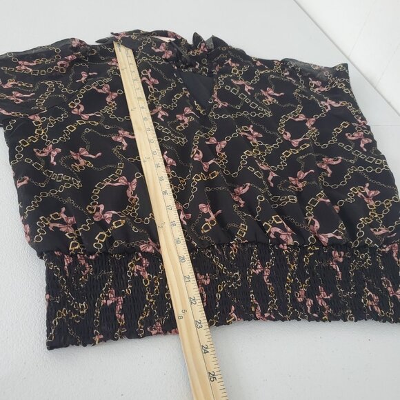 Tamara H. Womens Black Gold Status Chain Pink Bow Blouse Size XL Tie Neck Whimsy - Picture 10 of 12